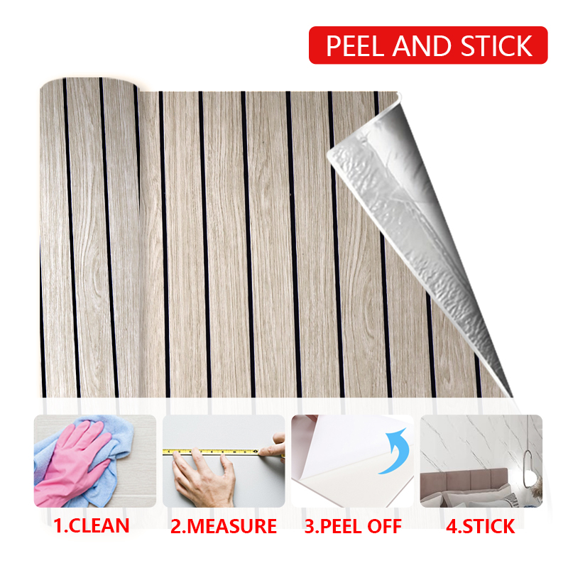 casa moderna Autoadhesiva IXPE Pegatina de pared ranurada Pegatinas de pared de rejilla de patrón de madera de moda duradera