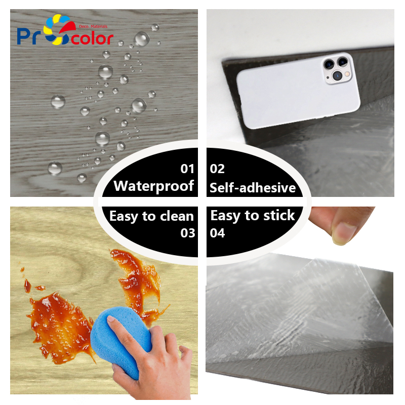 último diseño interior impermeable PVC suelo de moda grano de madera auto adhesivo LVT suelo para usos comerciales