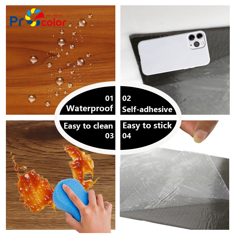 Venta al por mayor Elegante grano de madera piso de pvc impermeable autoadhesivo azulejos de piso de vinilo para la decoración interior