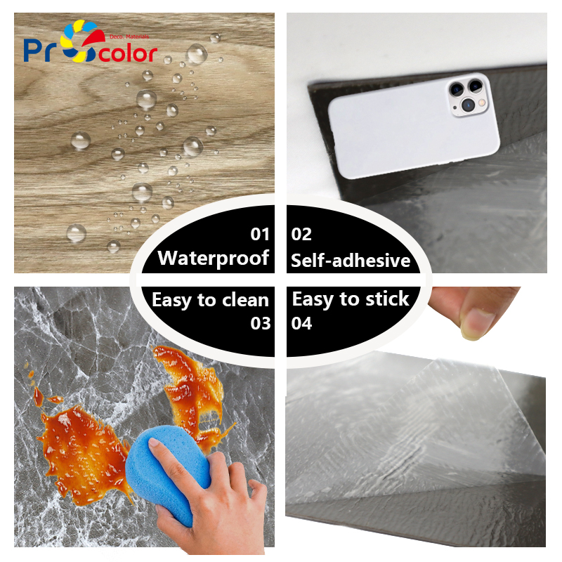 Venta al por mayor Elegante grano de madera piso de pvc impermeable autoadhesivo azulejos de piso de vinilo para la decoración interior