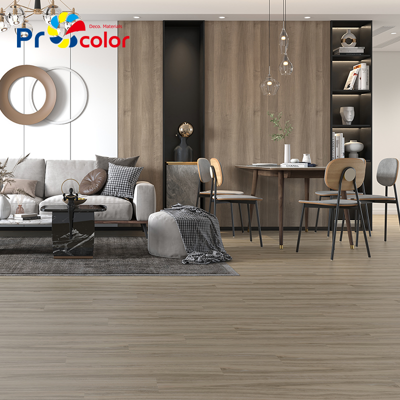 Venta al por mayor Elegante grano de madera piso de pvc impermeable autoadhesivo azulejos de piso de vinilo para la decoración interior