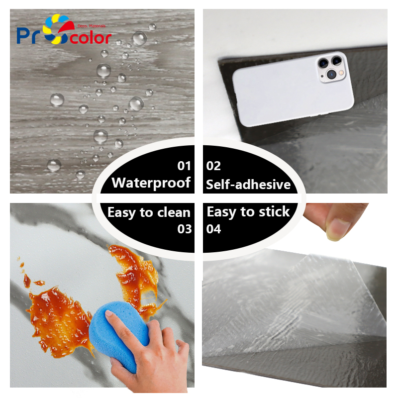 Venta al por mayor Elegante grano de madera piso de pvc impermeable autoadhesivo azulejos de piso de vinilo para la decoración interior